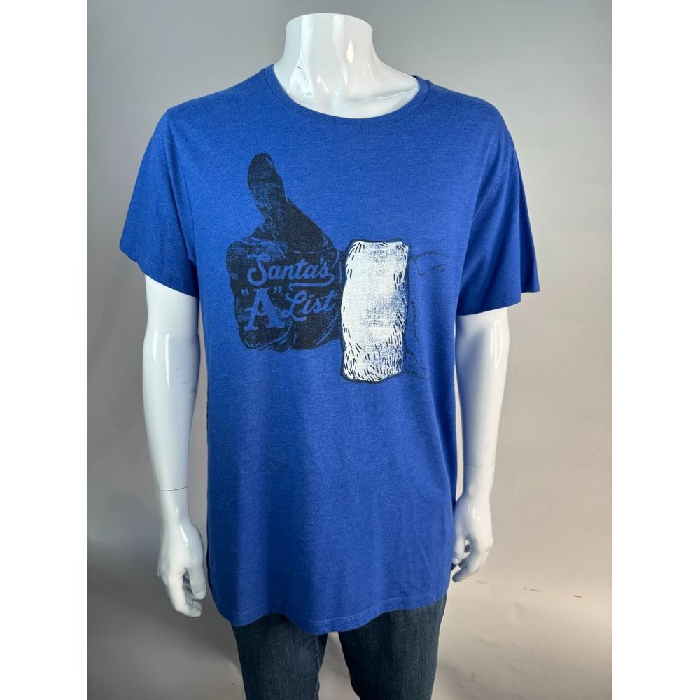 Old Navy Santa's A List XMas Ugly Christmas Sweater TShirt XL Blue Cotton Blend